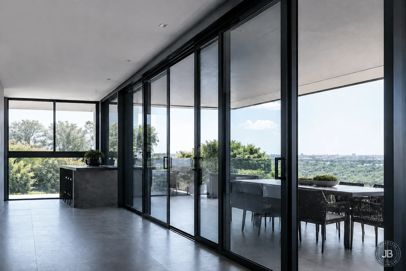 Black aluminium sliding door and window system for Johor Bahru property